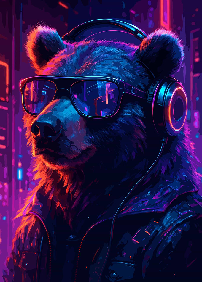 Bear Cyberpunk Style Art