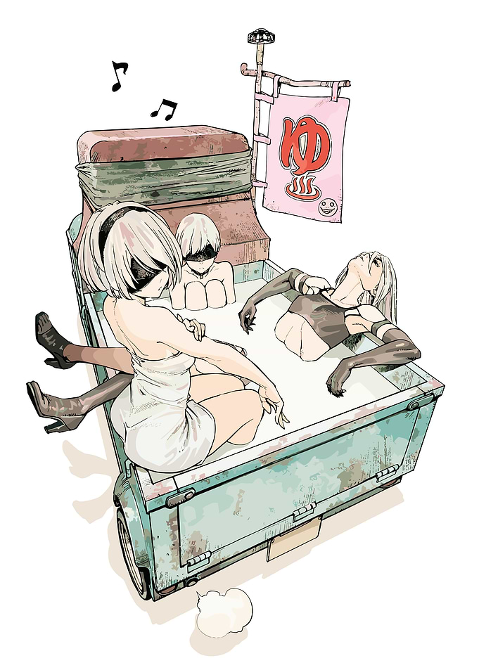 Nier Automata characters in a bath