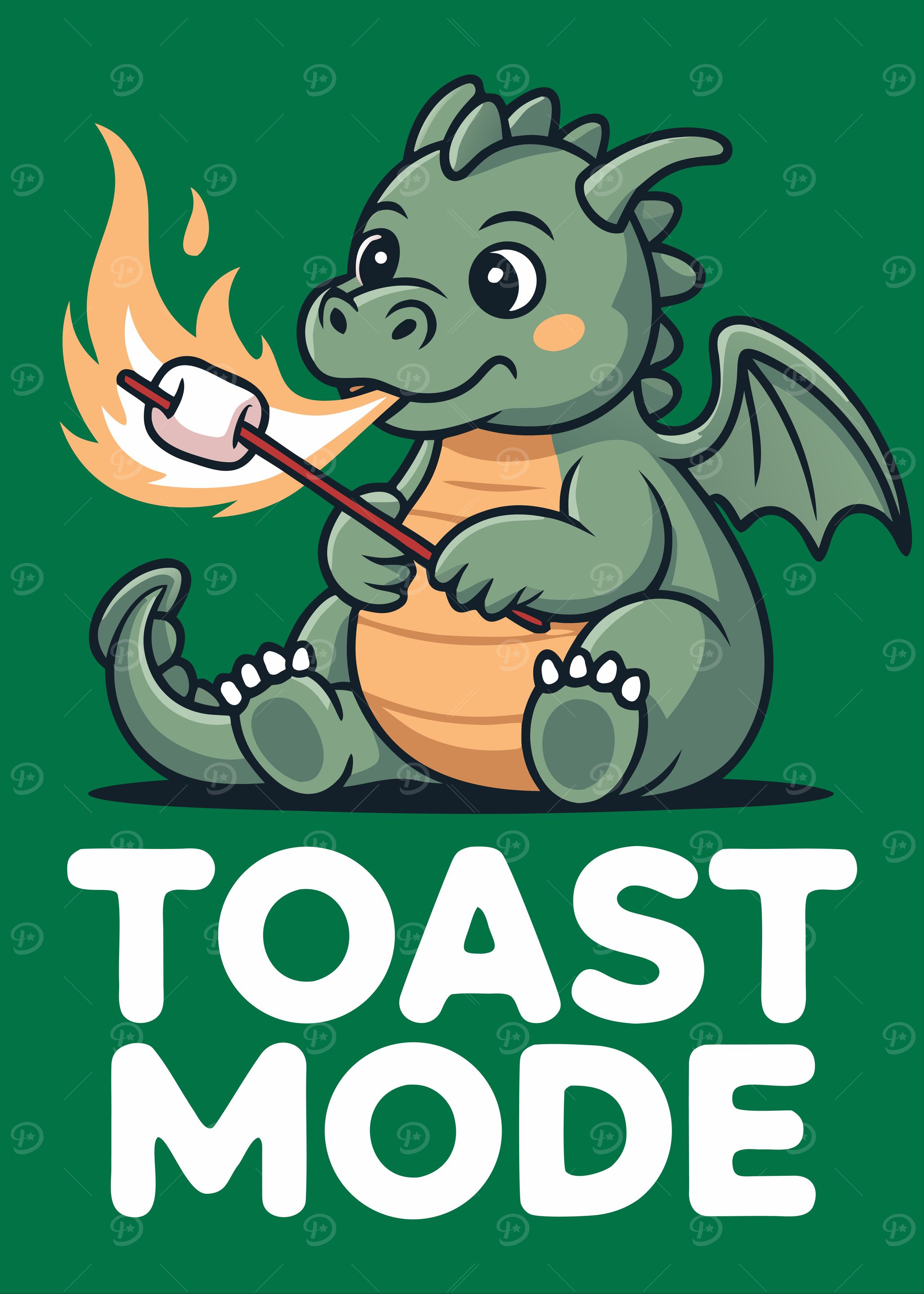 Cute Dragon Toasting Marshmallow Cartoon