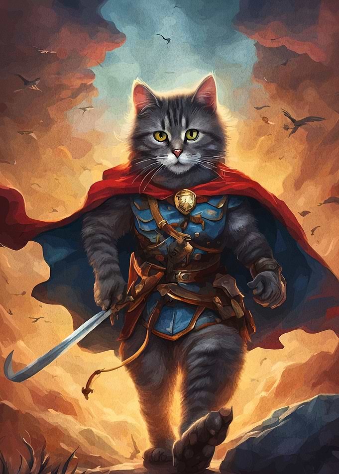 Warrior Cat with Sword and Cape