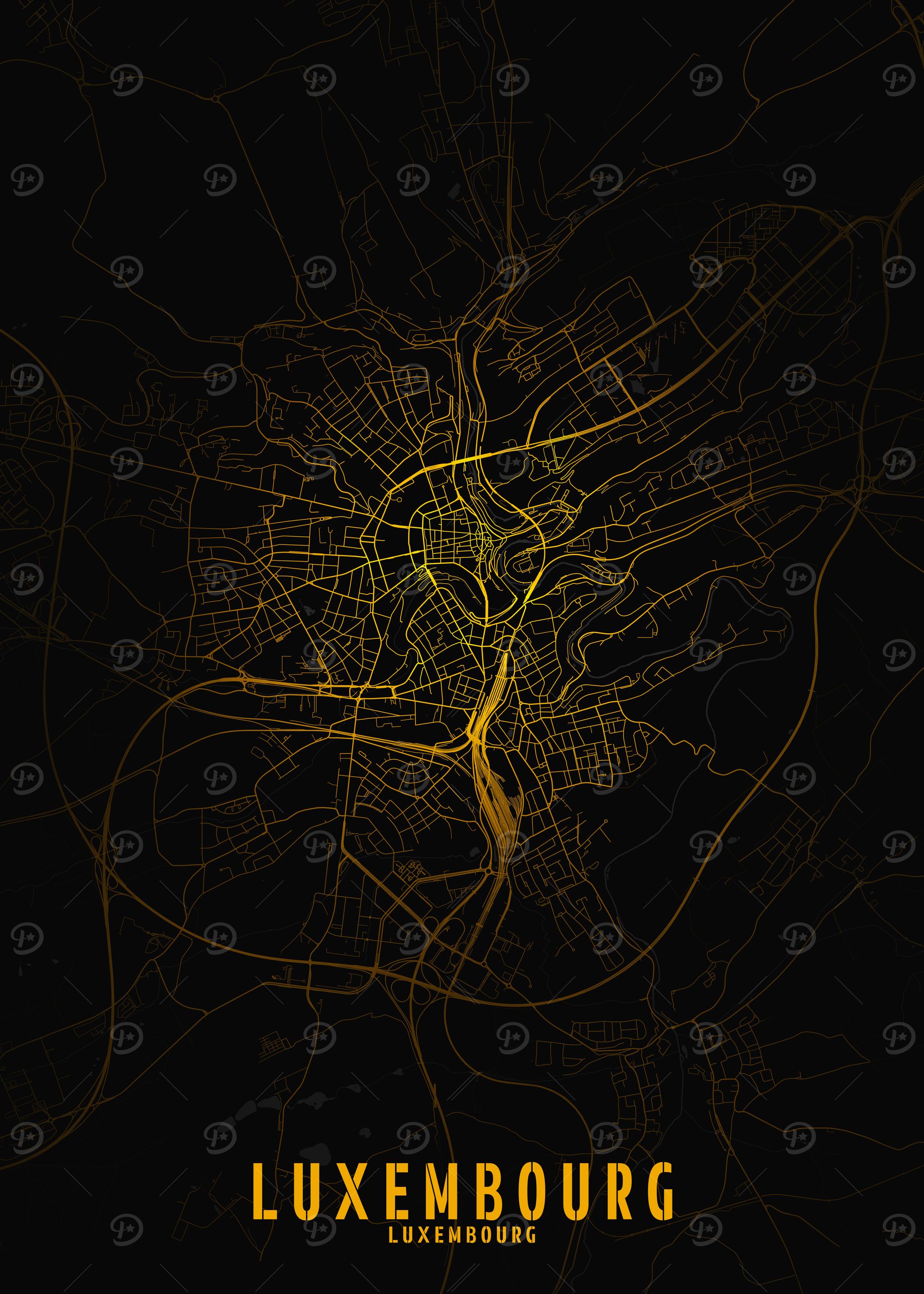 Luxembourg Golden City Map