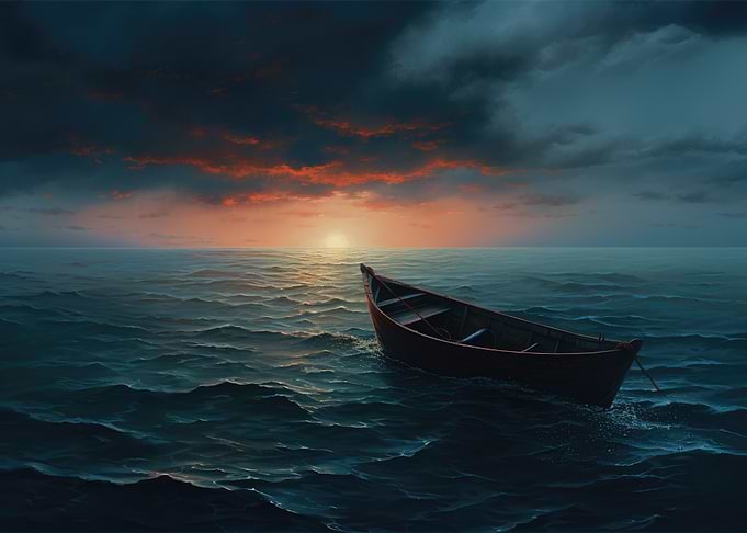 Boat on the Ocean at Sunset