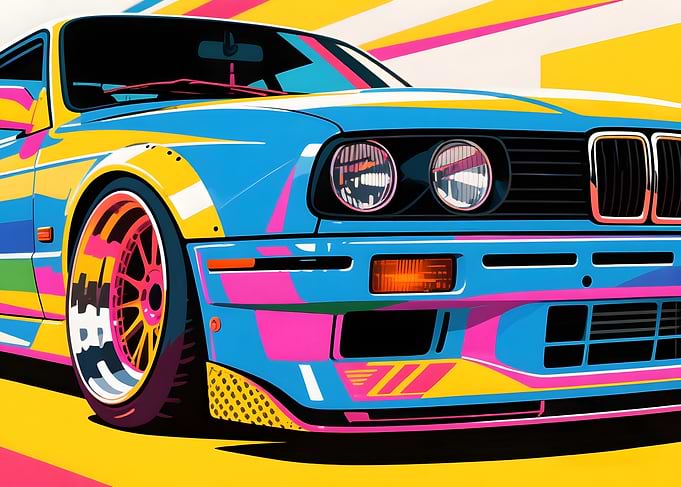Retro Style German Car with Vibrant Pop Art Colors