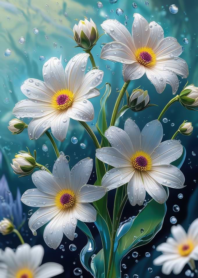 White Daisies with Water Droplets