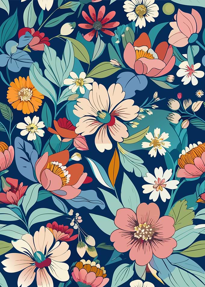 Floral Pattern on Dark Blue Background
