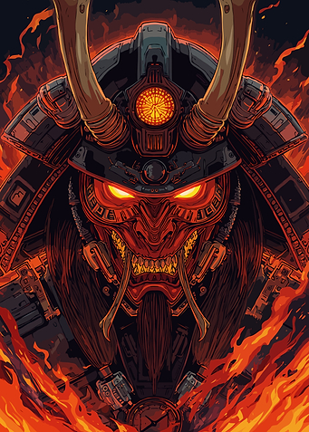 Fantasy of Samurai Oni Mask in Flames