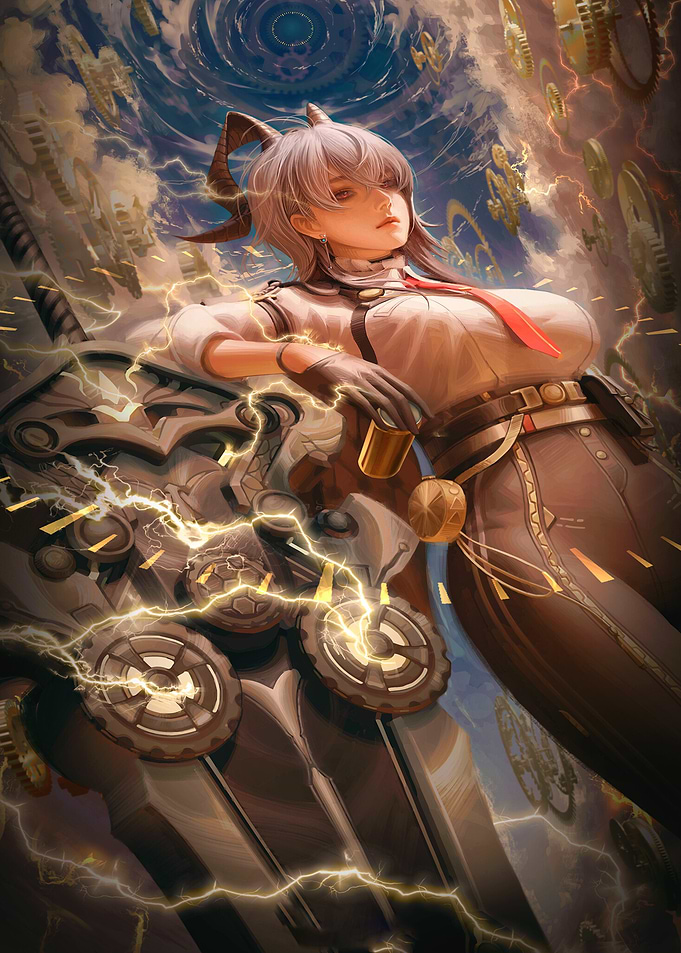 Steampunk Girl with Horns and Lightning