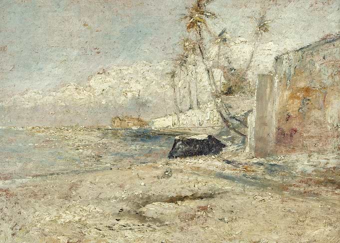 Coastal Landscape Painting with Palm Trees