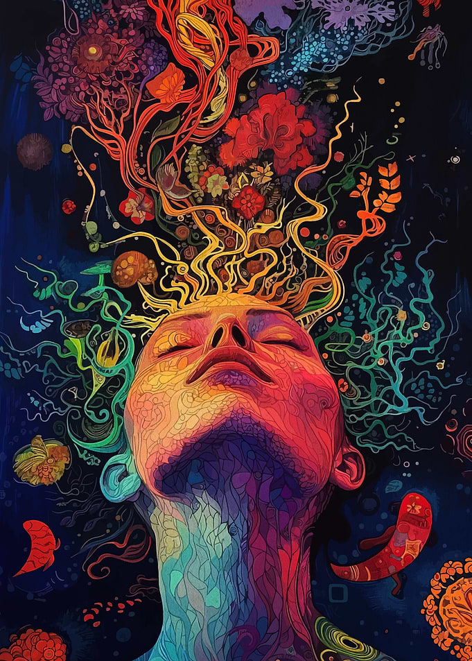 Colorful Mindscape: Abstract Portrait with Floral Elements