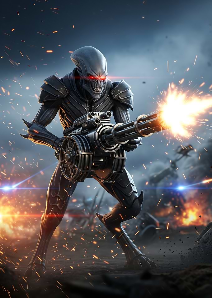 Alien Warrior with Gatling Gun
