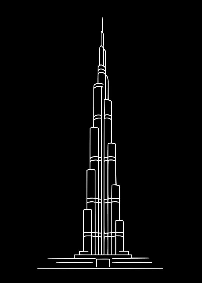 Burj Khalifa – Minimal Line Art on Black Background