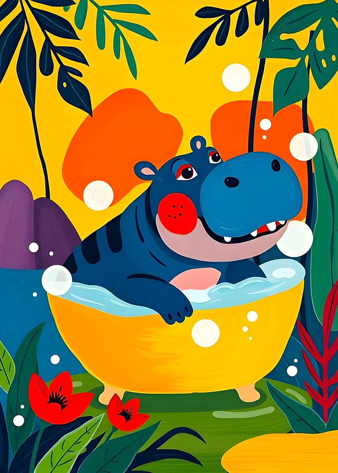 Hippo in Bathtub Funny Bathroom Toilet