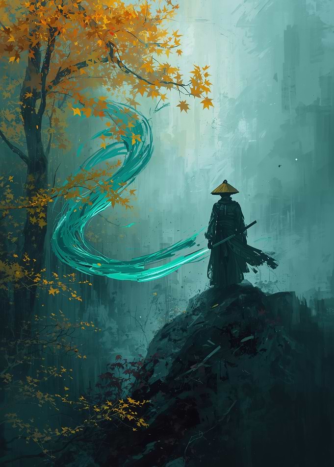 Samurai Spirit in Autumn Mist