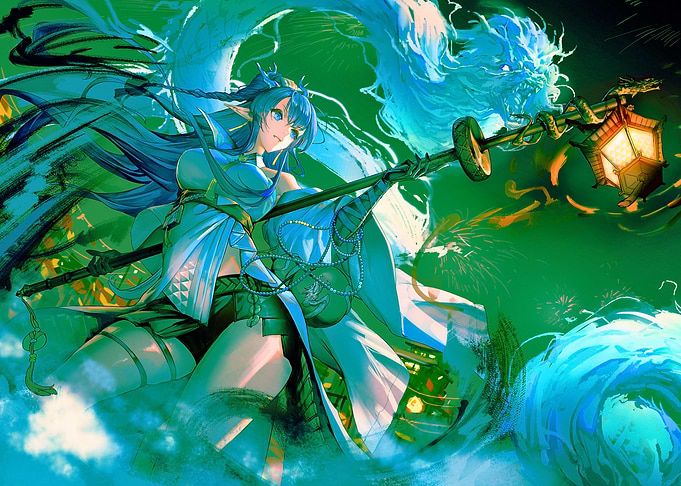 Girl with Dragon and Lantern Staff