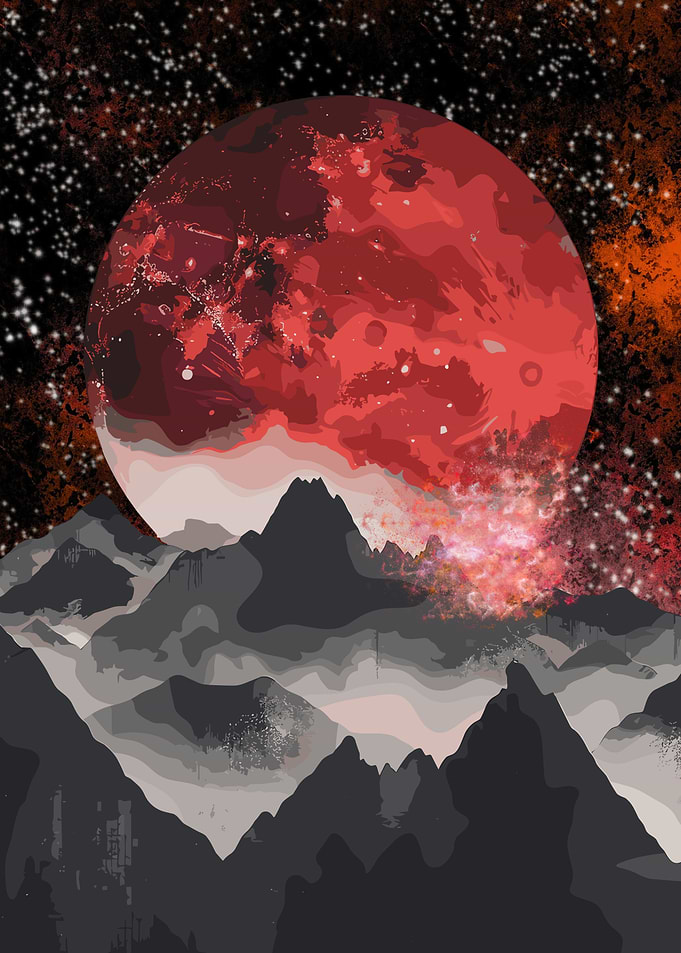 Red Moon Over Mountains Digital Art