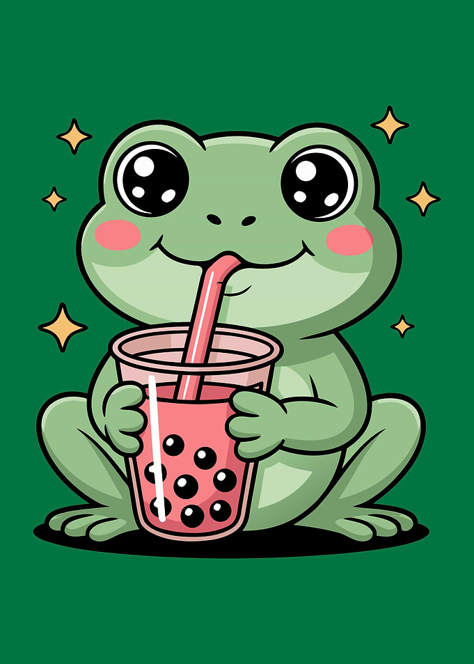 Cute Frog Drinking Bubble Tea Cartoon
