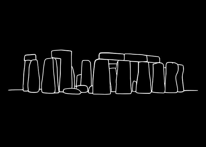 Stonehenge – Minimal Line Art on Black Background