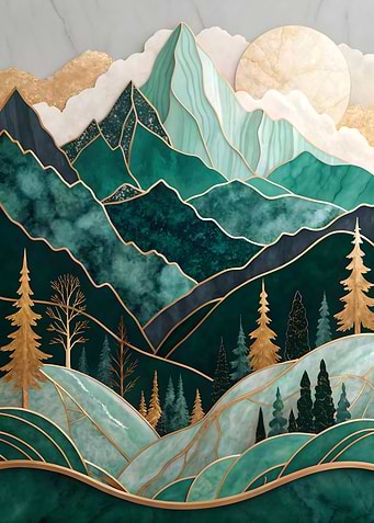 Moonlit Mountain Forest Art Print Nature Scene