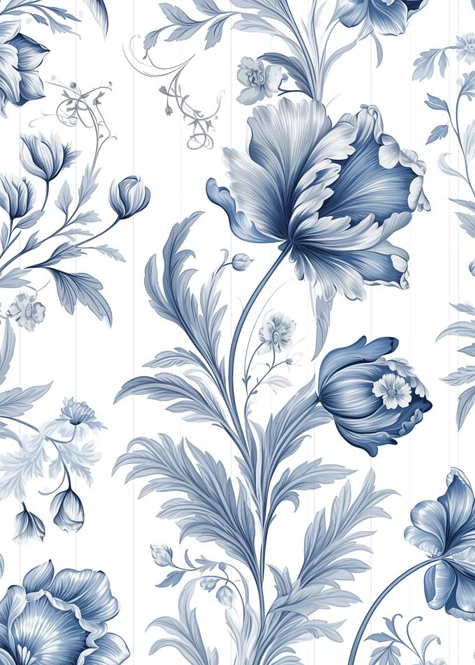Blue Floral Pattern on White