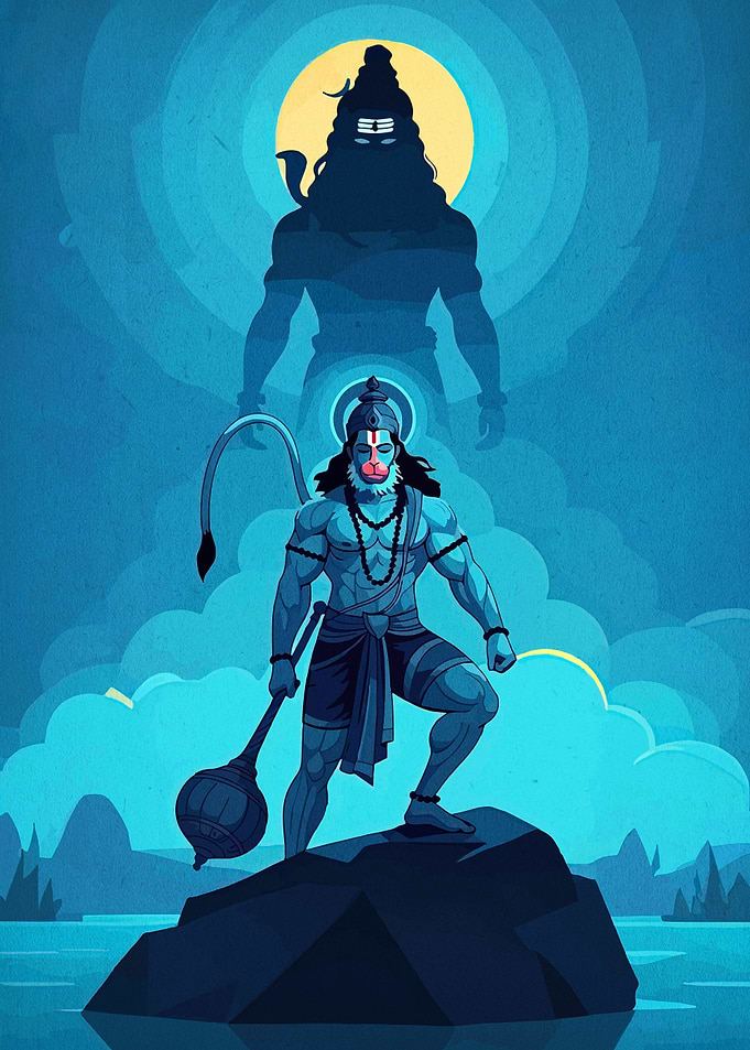 Hanuman and Shiva Illustration