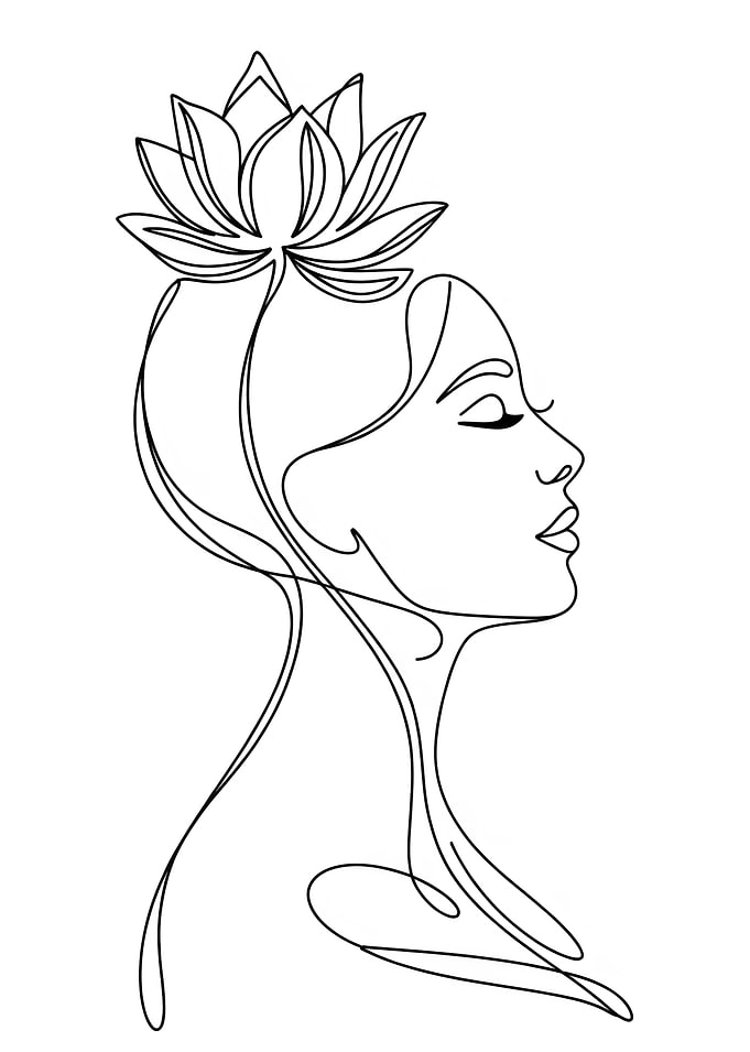 Lotus of Serenity – Minimalist Line Art of Woman and Flower