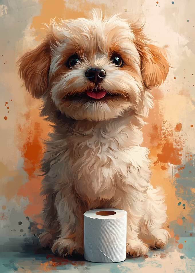 Cute Dog with Toilet Paper Roll
