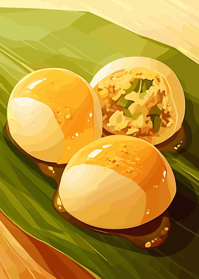 Three Mochi Balls on Green Leaf