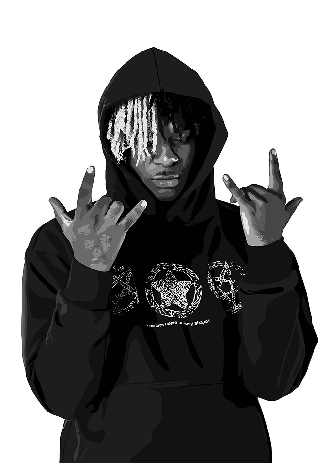 Monochrome Portrait with Hood and Hand Gestures