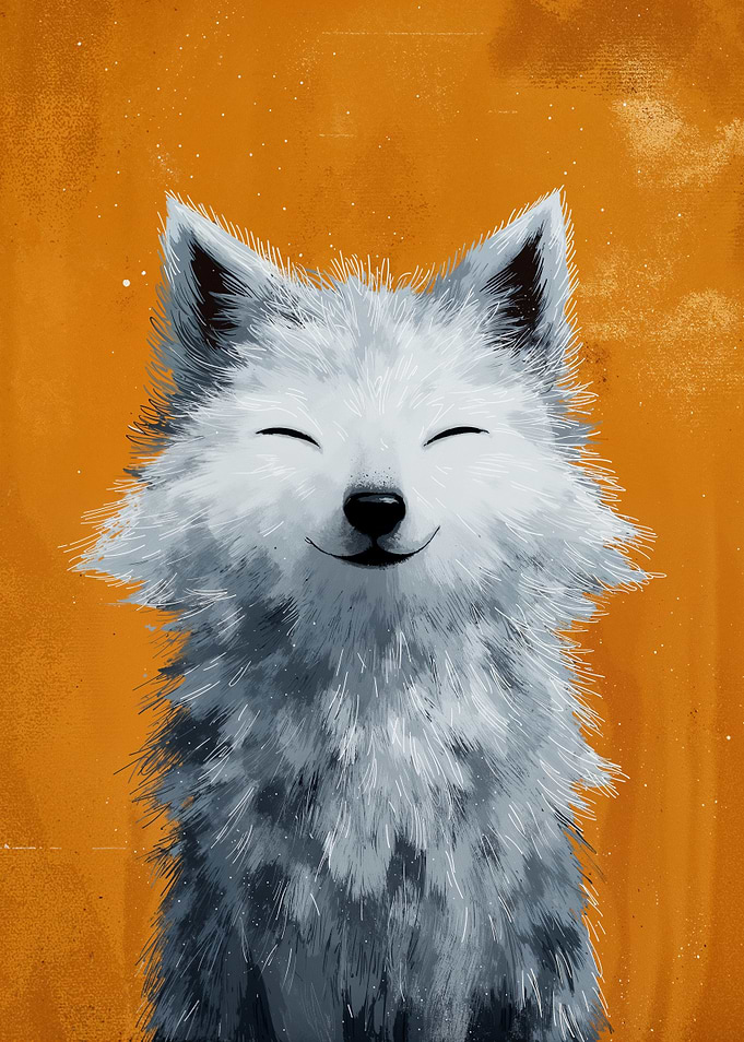 Smiling Fox Portrait on Orange Background