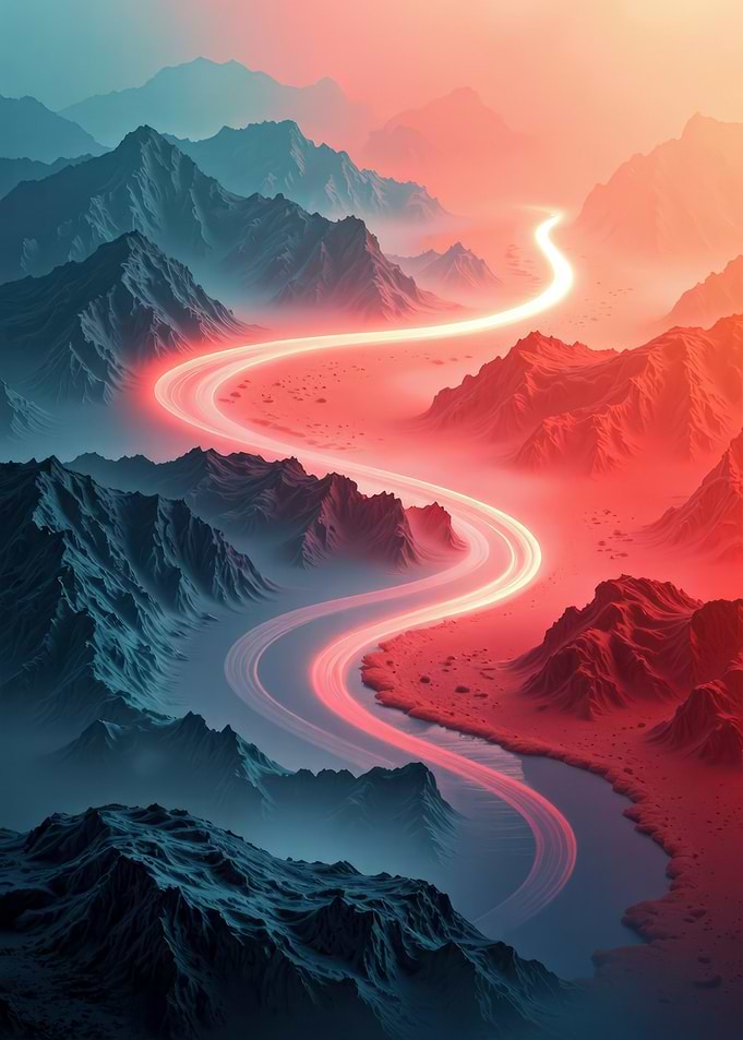 Neon Road Through Mountains Landscape Nature