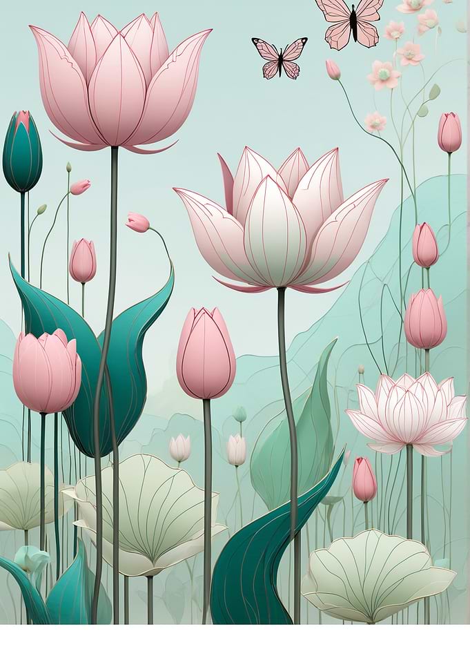 Floral Garden with Butterflies