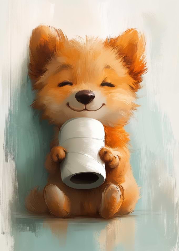 Cute Puppy with Toilet Paper Roll