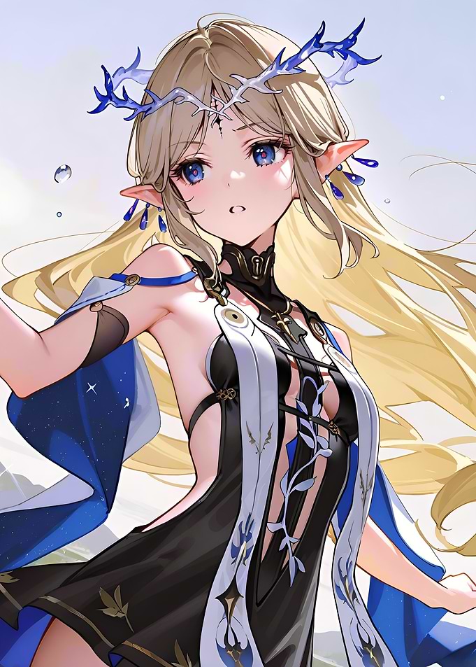 Anime Elf Girl with Blue Crown