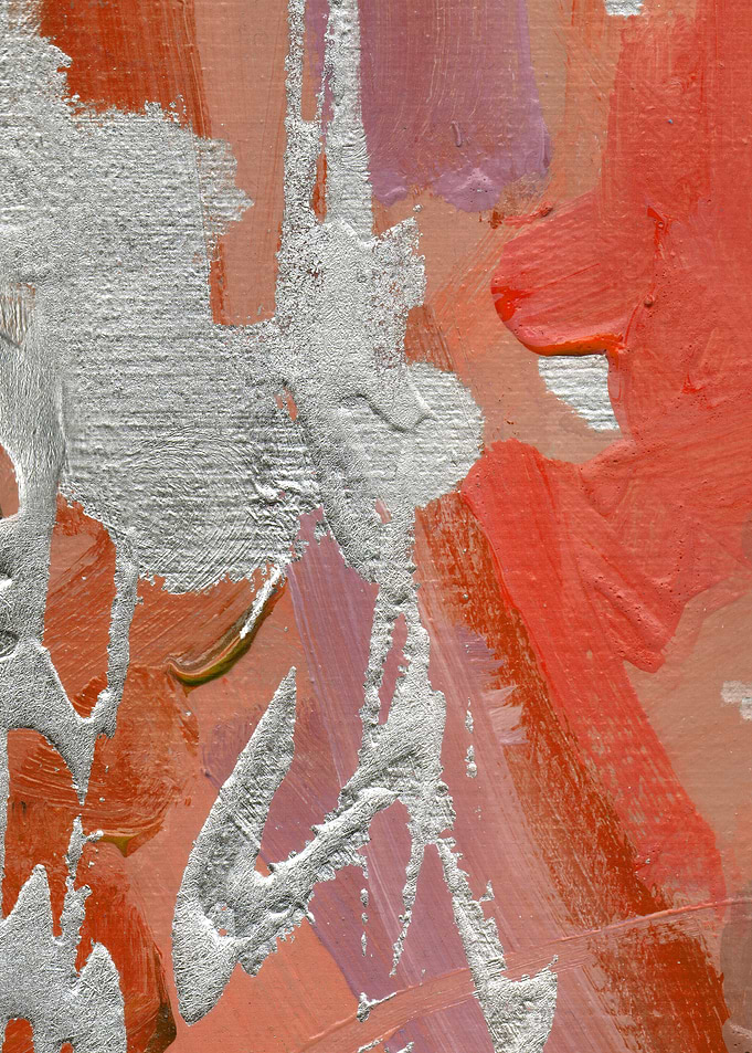 Abstract Painting with Silver, Coral and Pastel Pink