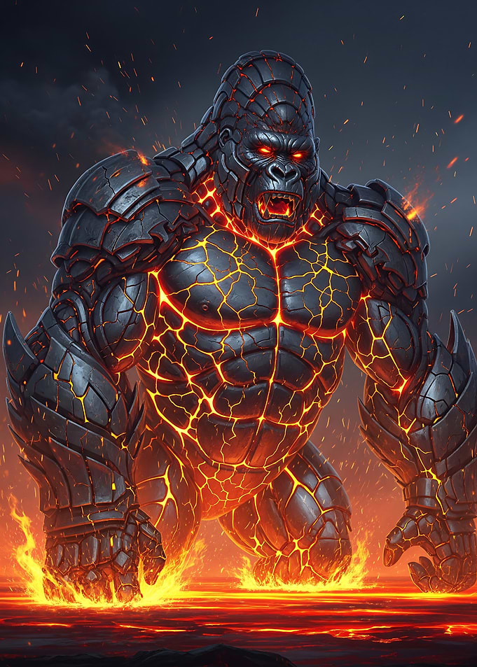 Gorilla forged from lava and metal