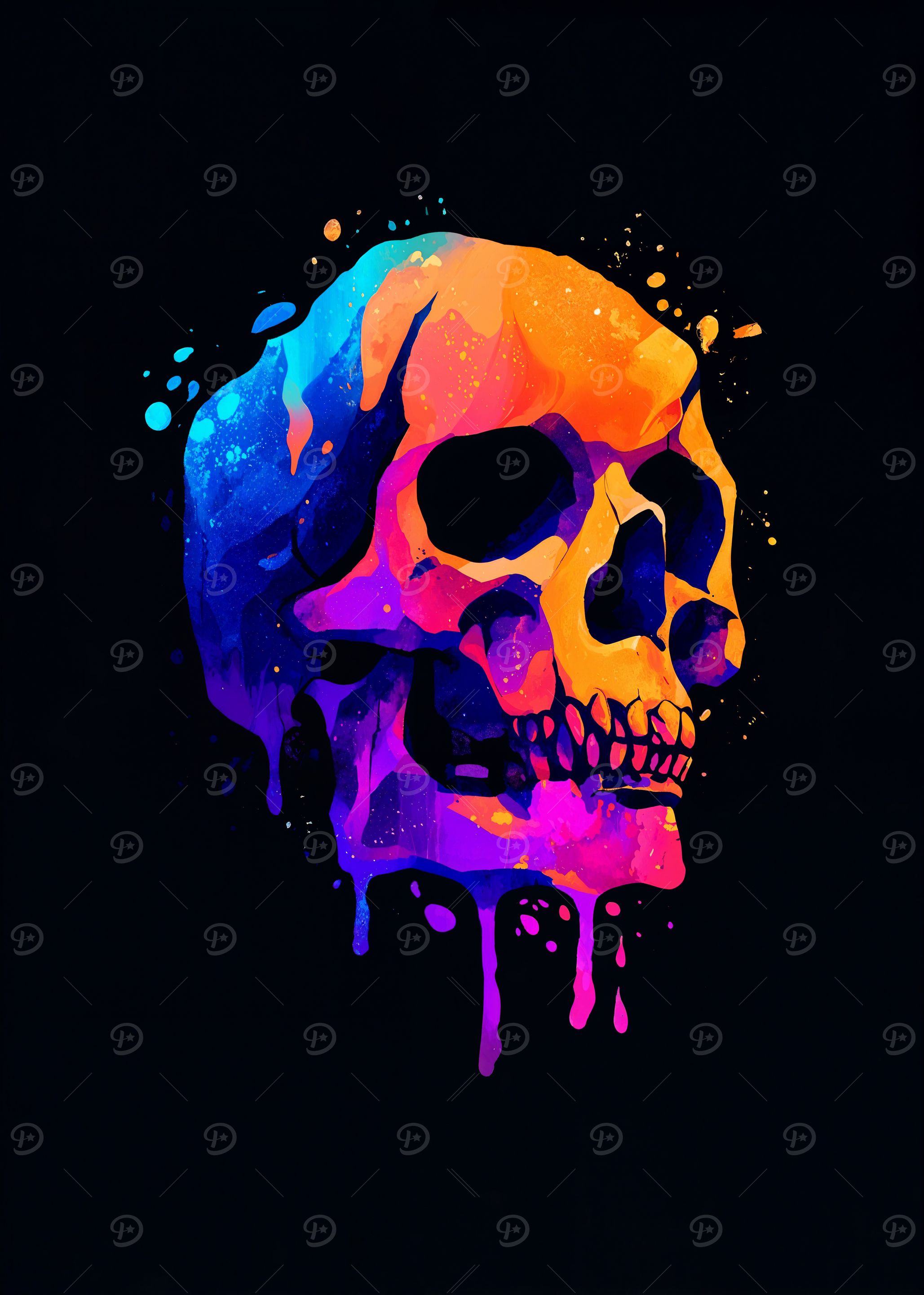 Colorful Skull Dripping Paint