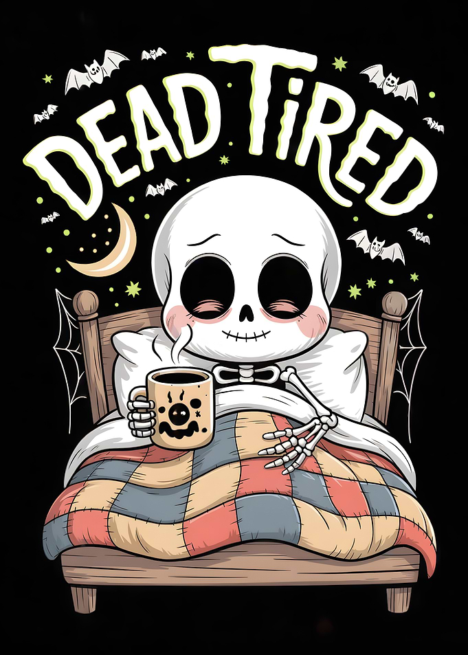 Dead Tired Skeleton with Coffee