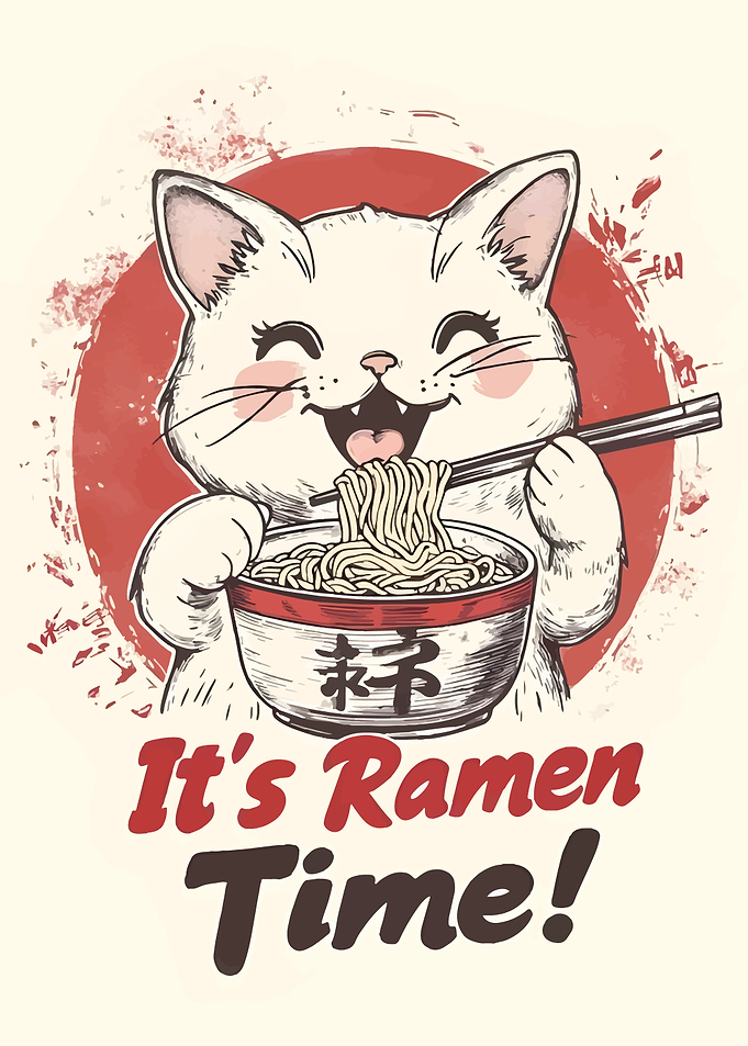 Cute Cat Eating Ramen
