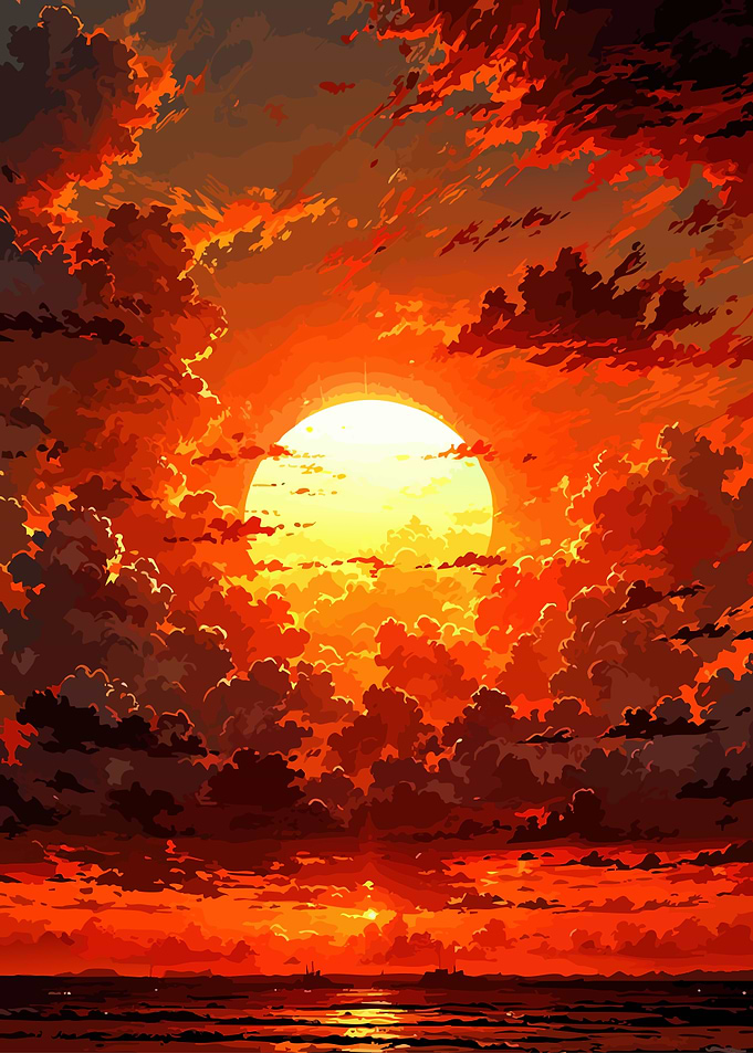 Fiery Sunset Over the Ocean