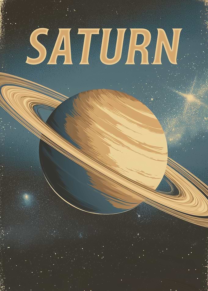 Saturn Planet Vintage Style Poster
