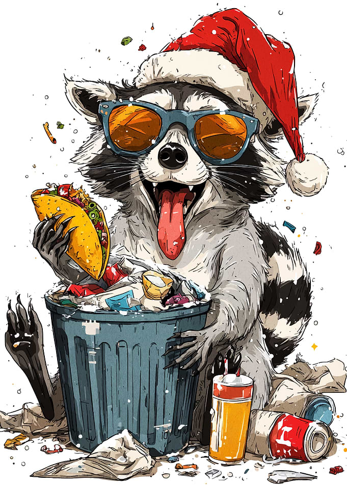 Christmas Raccoon with Taco and Trash