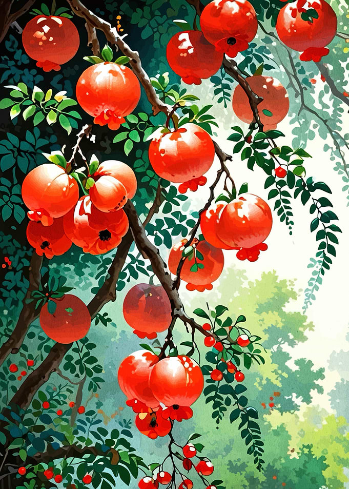 Pomegranate Tree Branch Digital Art