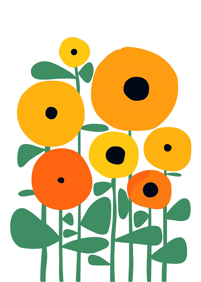 Abstract Floral Illustration with Orange Flowers