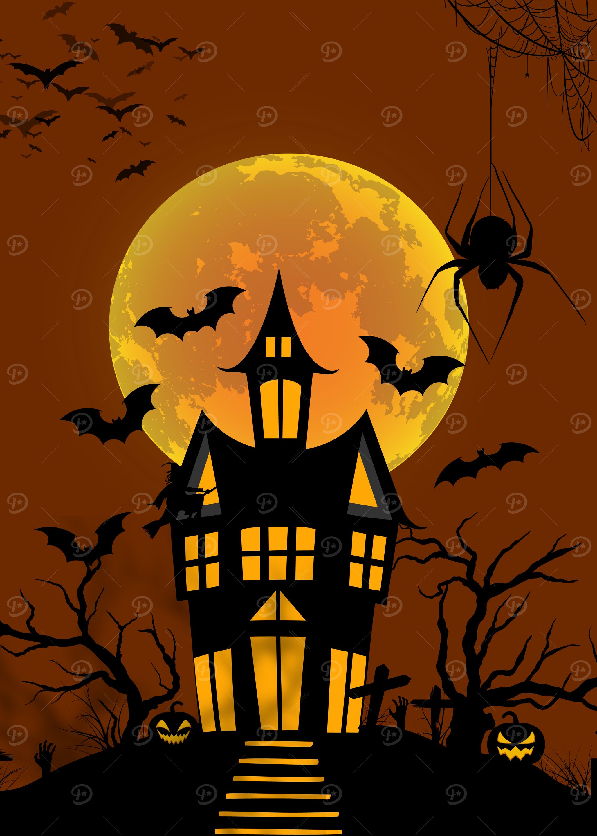 Halloween Haunted House with Full Moon