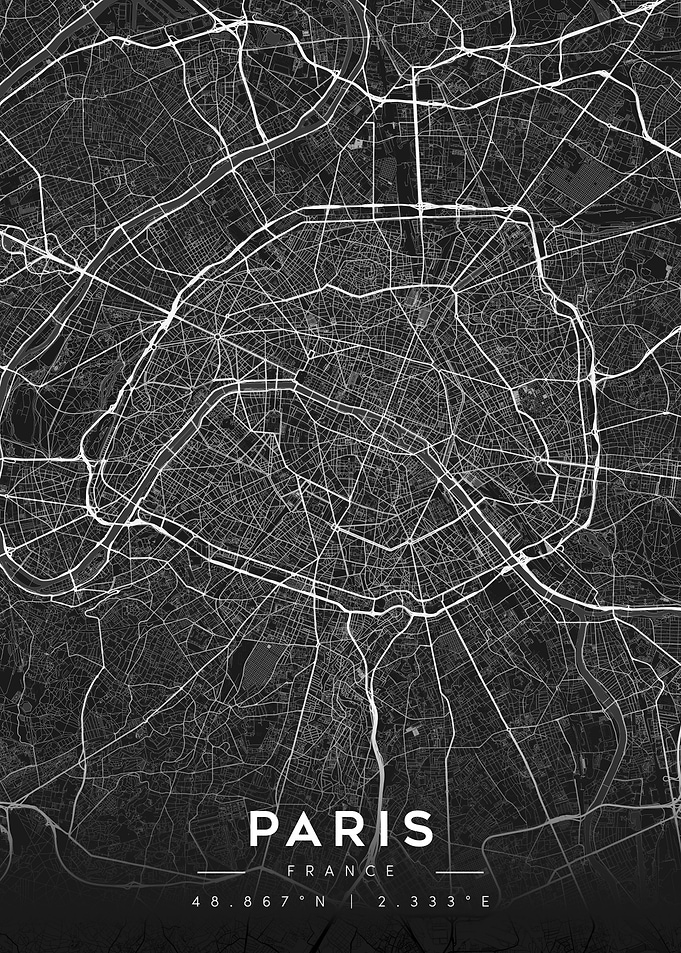 Paris City Map - Black and White