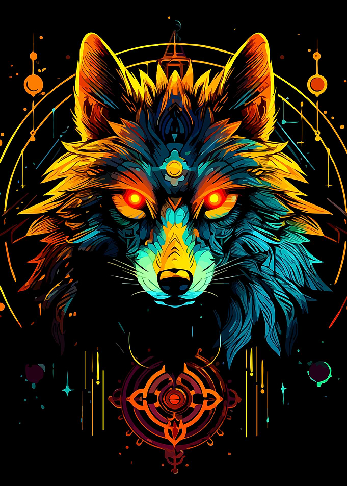 Abstract Wolf Portrait with Geometric Elements