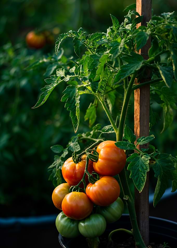 Tomato plant with ripening tomatoes