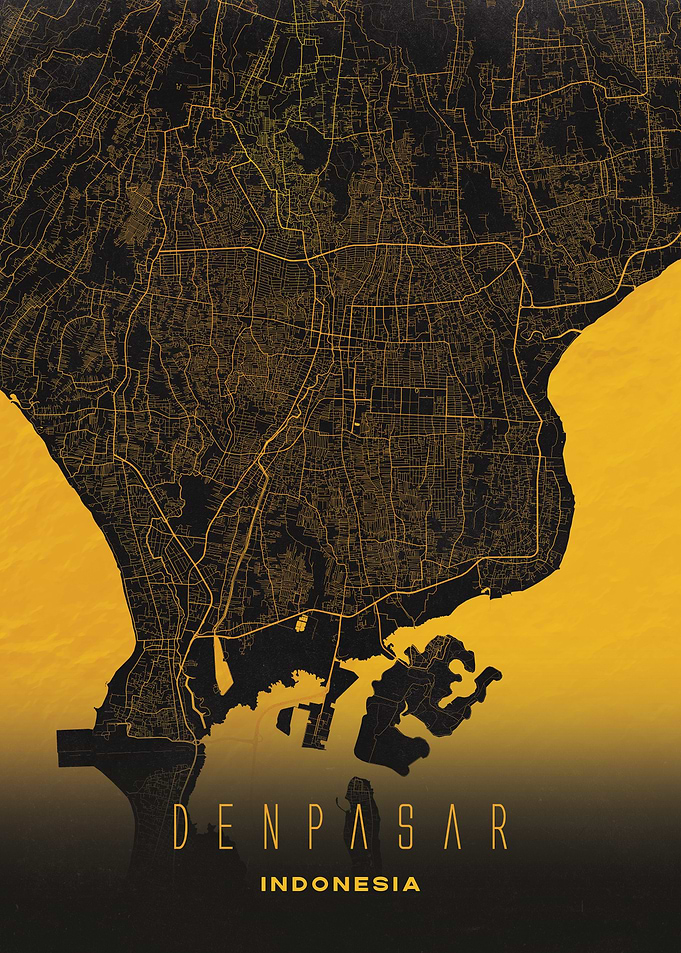 Denpasar, Indonesia City Map Artwork - Modern Minimalist Street Map of Denpasar's Iconic Urban Landscape
