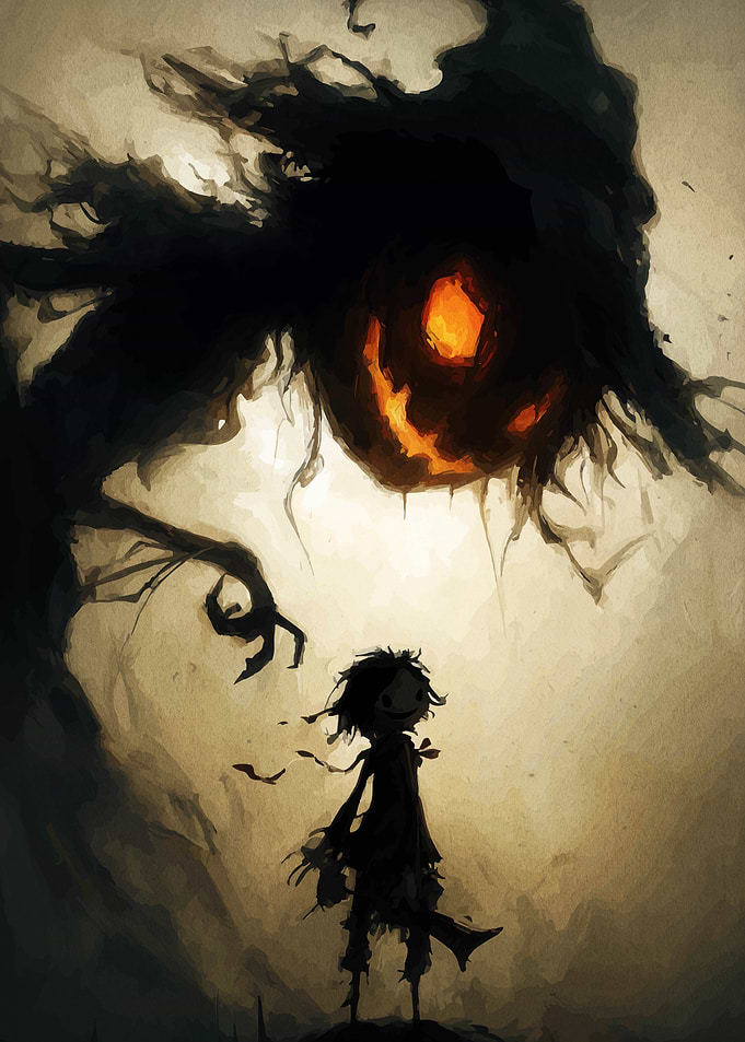 Halloween Scarecrow and Pumpkin Monster Art