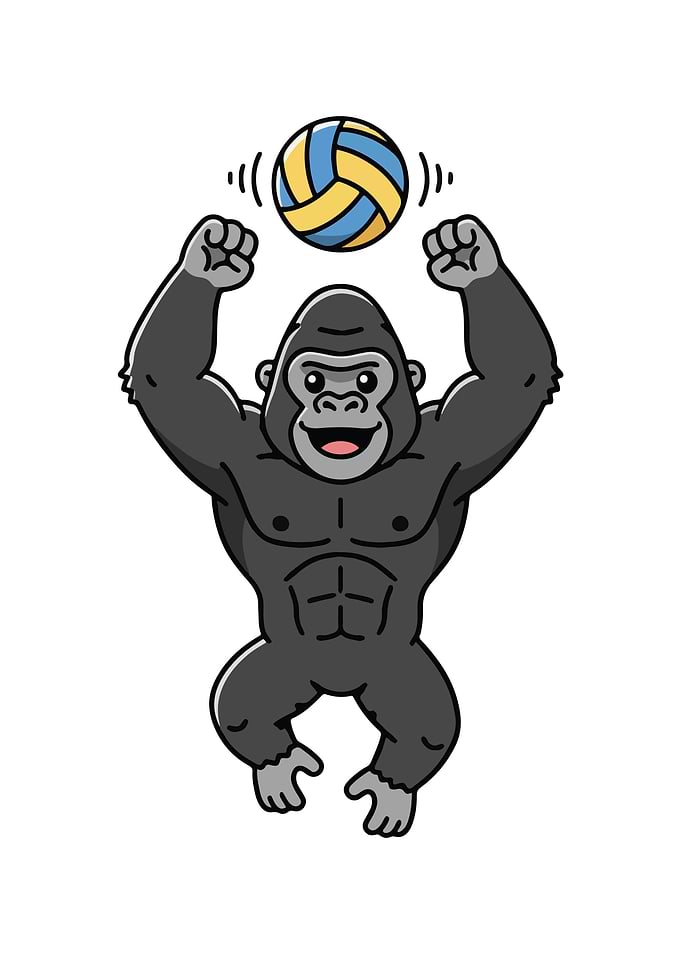 Cartoon Gorilla Playing Volleyball